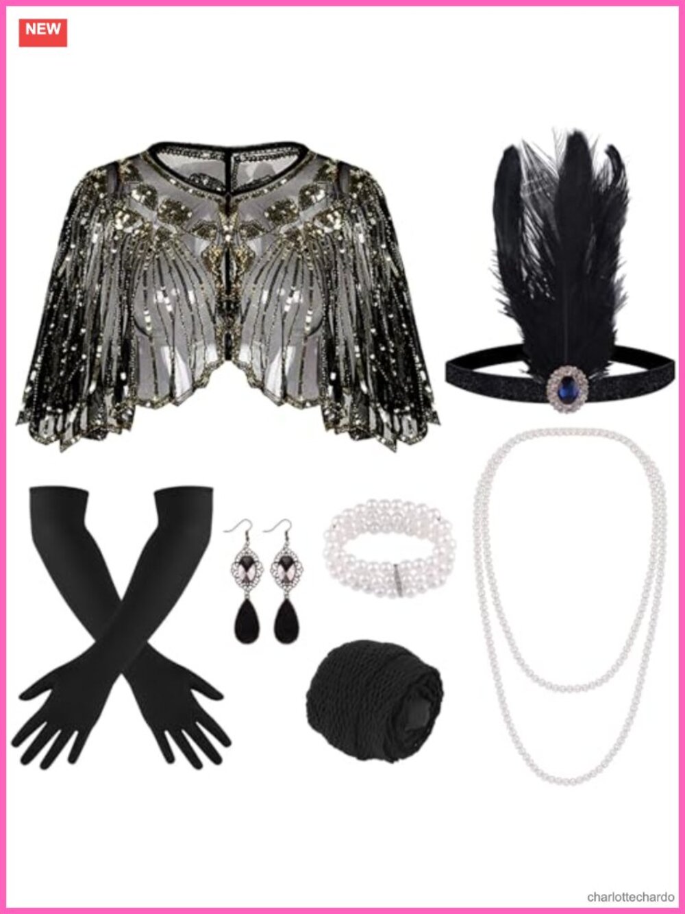 10 Piece 1920s Flapper Gatsby Accessories Set Women